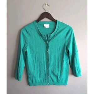 Kate Spade Size Medium Cardigan Sweater Womens Green Button Up Silk Cashmere